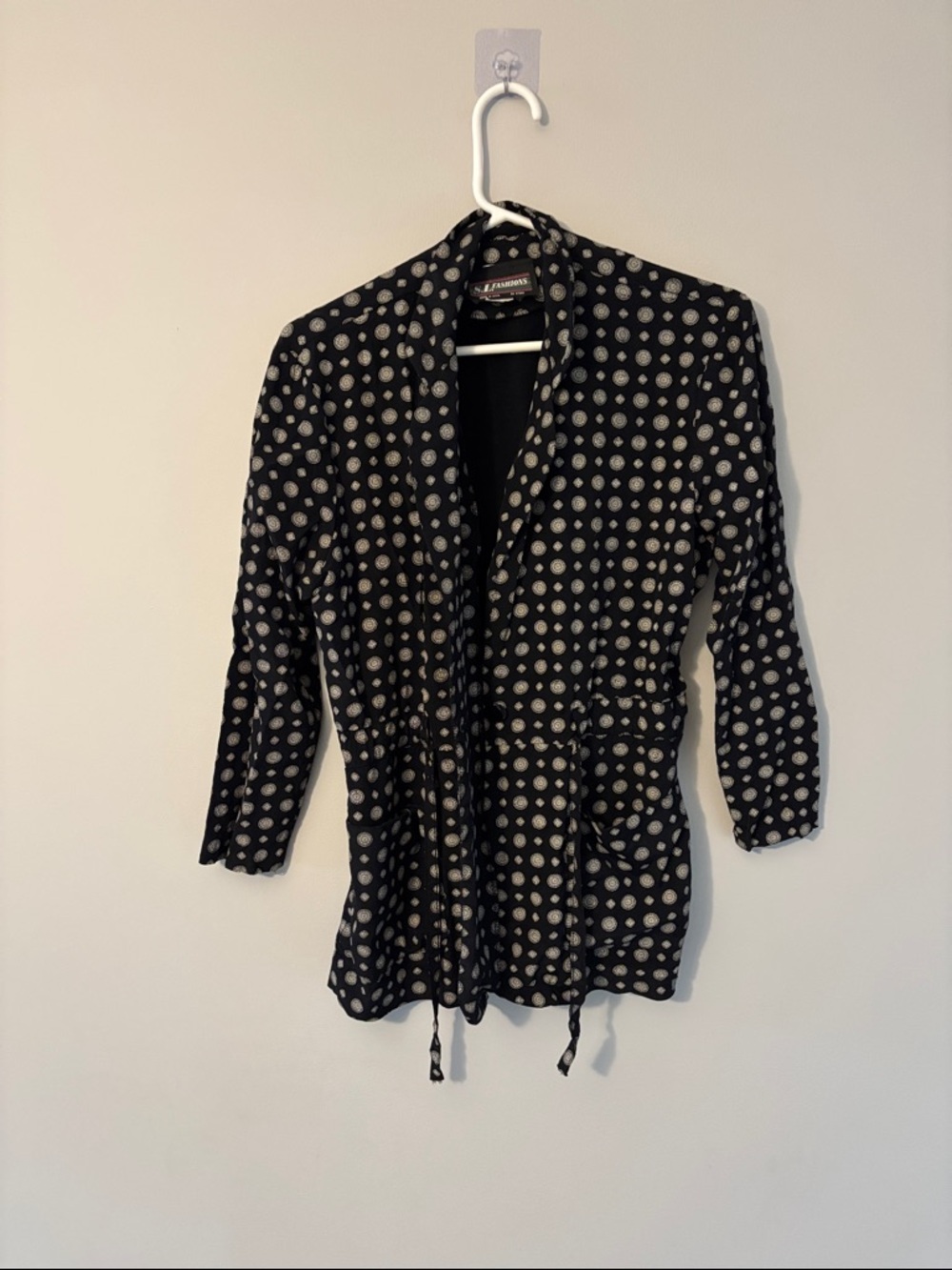 S.L. Fashions Black Blazer with Cream Polka Dots